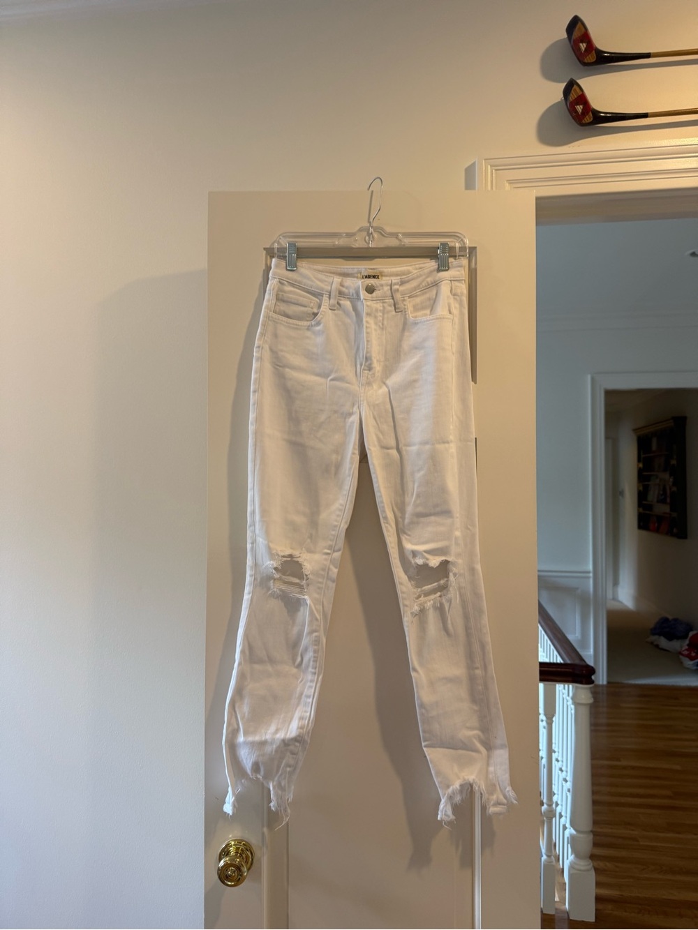 L'AGENCE White High-Rise Distressed Jeans